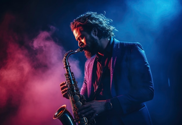 Foto grátis retrato de uma pessoa tocando saxofone
