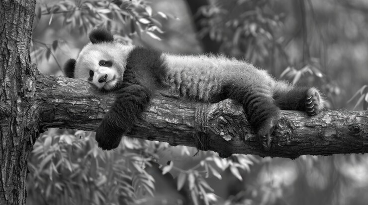 Foto grátis retrato de urso panda em preto e branco