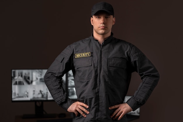 Foto grátis retrato do guarda de segurança masculino com uniforme