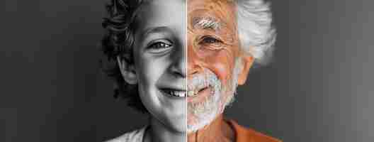 Foto grátis retrato do mesmo jovem e velho homem sorrindo ai gerado