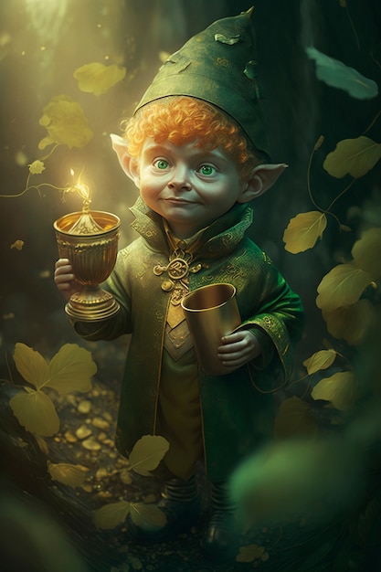 Foto grátis retrato do personagem místico duende cercado pela natureza e vegetação