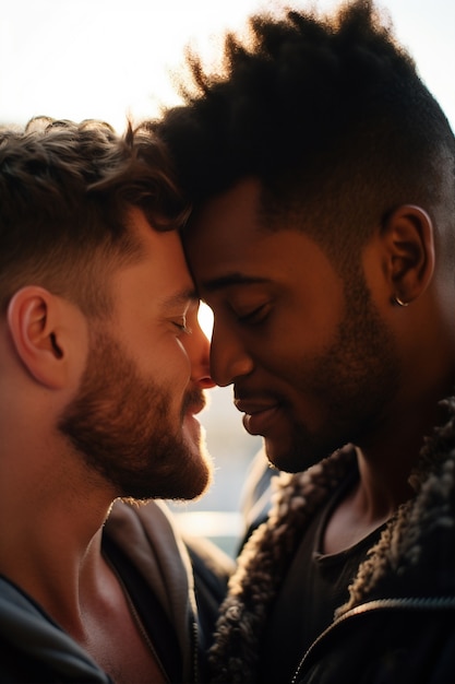 Retrato em close-up de um casal gay juntos