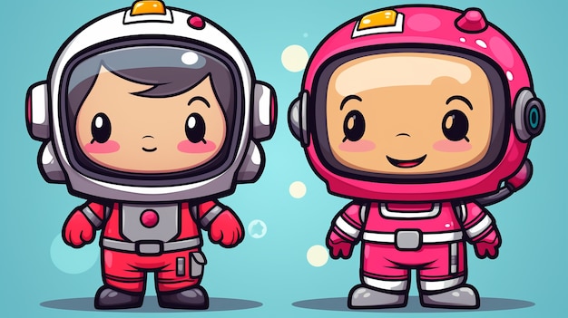 Foto grátis retrato em estilo de desenho animado de duas crianças astronautas