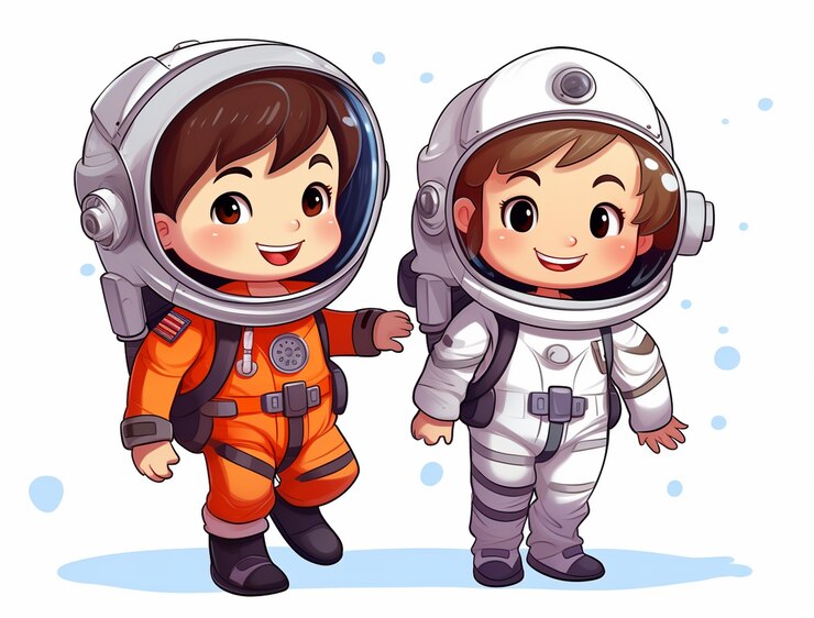Foto grátis retrato em estilo de desenho animado de duas crianças astronautas