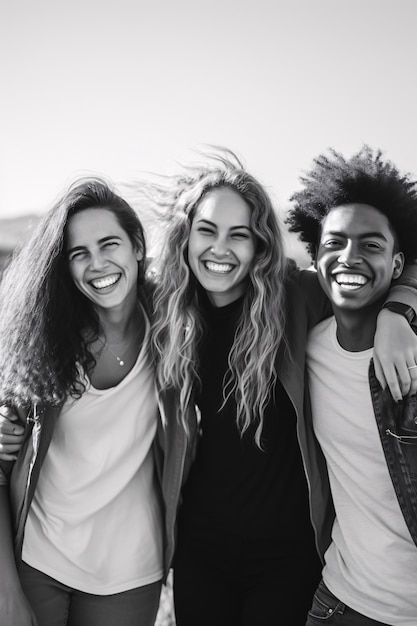 Foto grátis retrato em preto e branco de amigos mostrando vulnerabilidade e auto-aceitação.