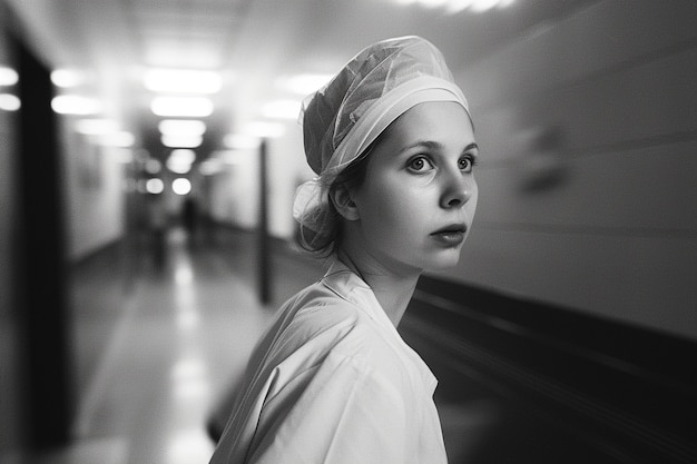 Foto grátis retrato em preto e branco de mulher trabalhadora em celebração do dia do trabalho