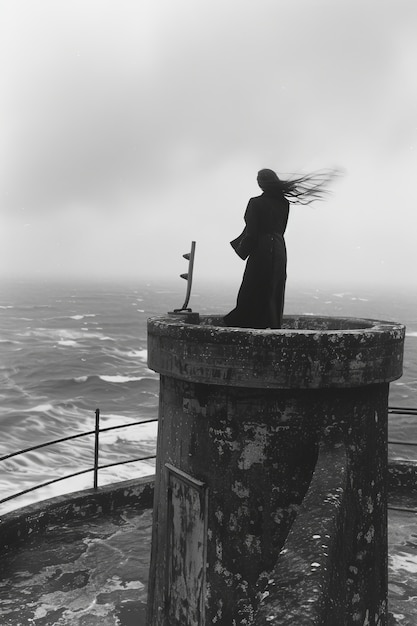 Foto grátis retrato em preto e branco de mulher triste