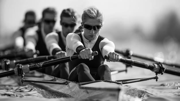 Retrato em preto e branco de um atleta competindo nos jogos do campeonato paralímpico