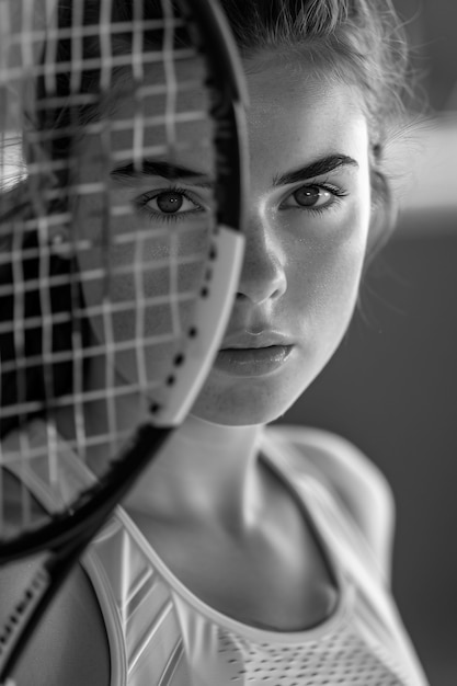 Retrato em preto e branco de um atleta participando dos esportes do campeonato olímpico