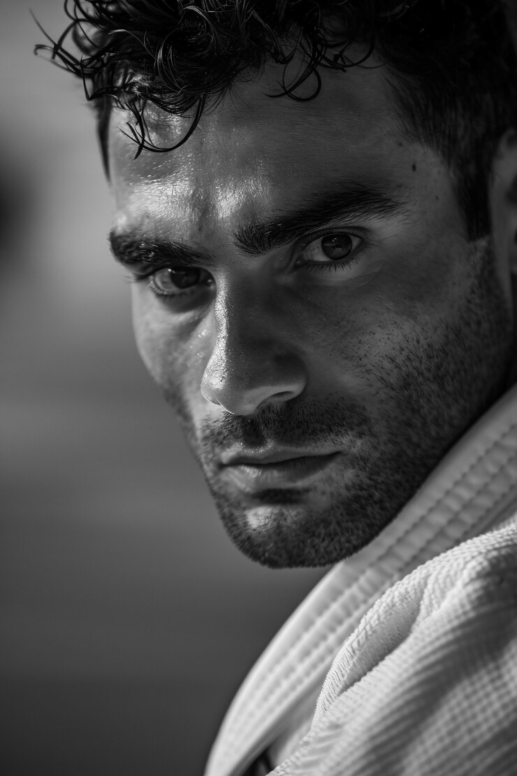 Foto grátis retrato em preto e branco de um atleta participando dos esportes do campeonato olímpico