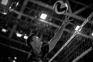 Foto grátis retrato em preto e branco de um atleta participando dos esportes do campeonato olímpico