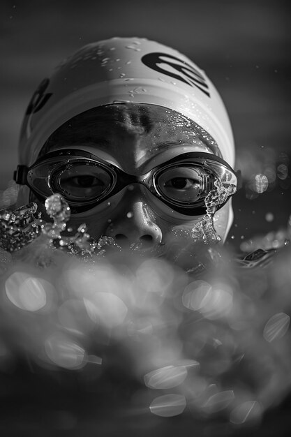 Retrato em preto e branco de um atleta participando dos esportes do campeonato olímpico