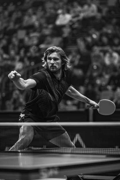 Foto grátis retrato em preto e branco de um atleta participando dos esportes do campeonato olímpico