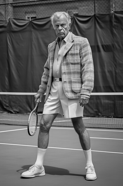 Retrato em preto e branco de um tenista profissional
