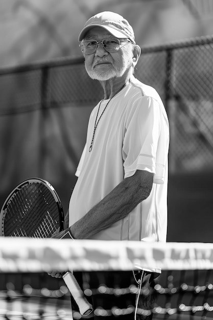 Foto grátis retrato em preto e branco de um tenista profissional