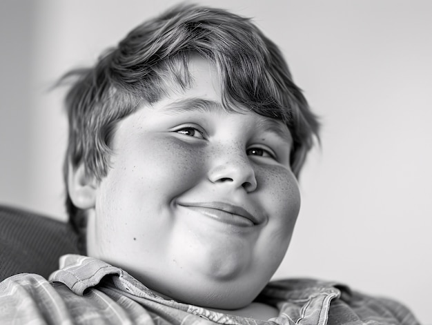 Retrato em preto e branco de uma criança mostrando vulnerabilidade e auto-aceitação.