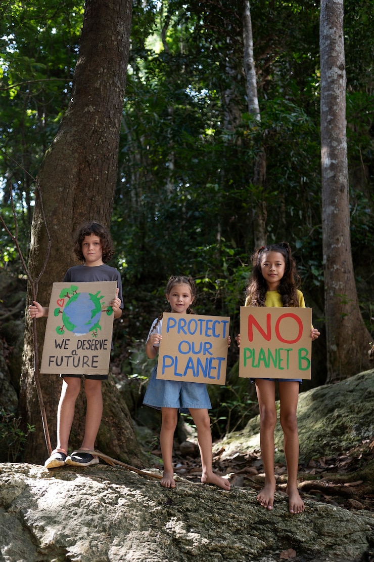 Foto grátis retrato exterior de crianças para o dia mundial do meio ambiente
