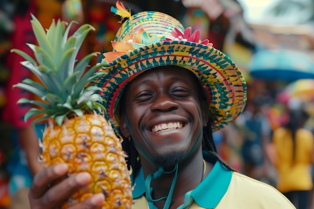 Foto grátis retrato fotorrealista de pessoa com fruto de abacaxi