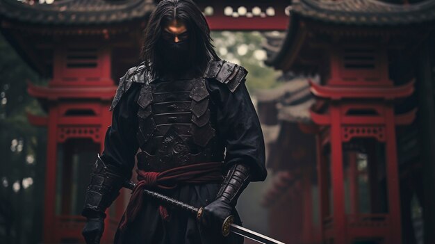 Retrato fotorrealista de um guerreiro ninja