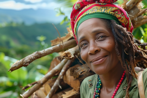 Foto grátis retrato fotorrealista de uma mulher rastafari africana com dreads