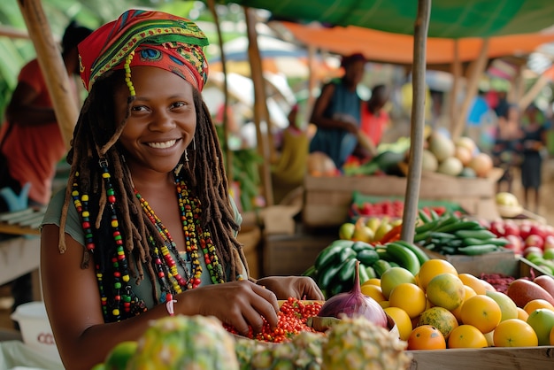 Retrato fotorrealista de uma mulher rastafari africana com dreads