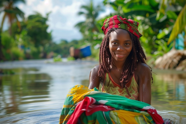 Foto grátis retrato fotorrealista de uma mulher rastafari africana com dreads