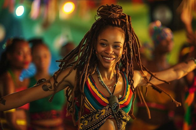 Retrato fotorrealista de uma mulher rastafari africana com dreads