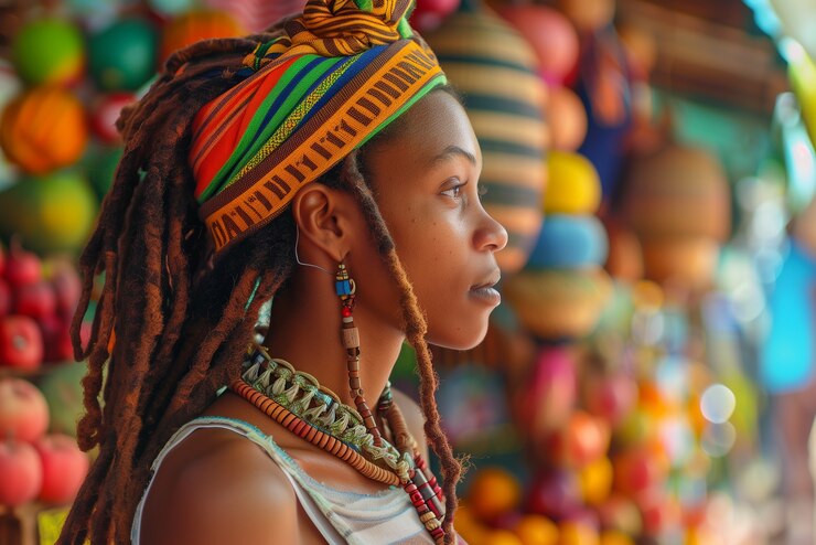 Foto grátis retrato fotorrealista de uma mulher rastafari africana com dreads
