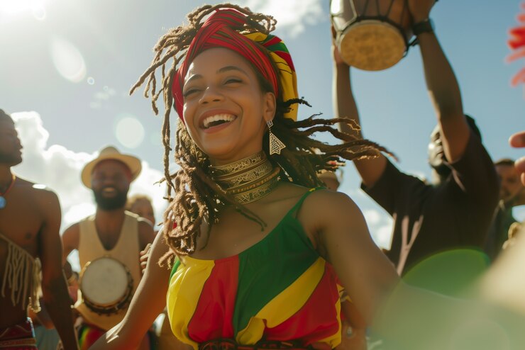 Foto grátis retrato fotorrealista de uma mulher rastafari africana com dreads