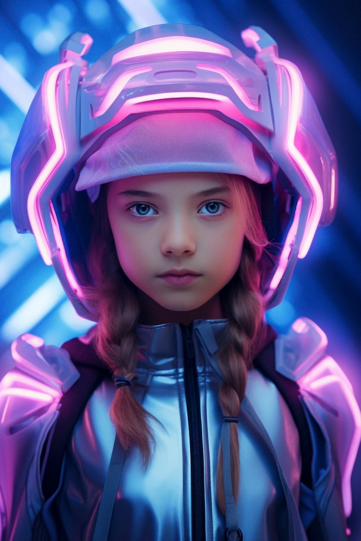 Foto grátis retrato futurista de uma jovem com alta tecnologia