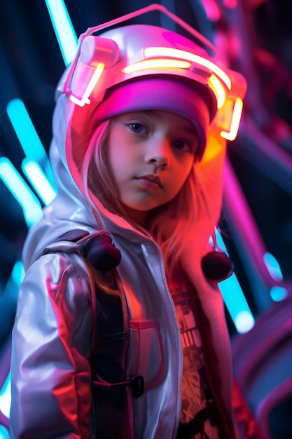 Retrato futurista de uma jovem com alta tecnologia