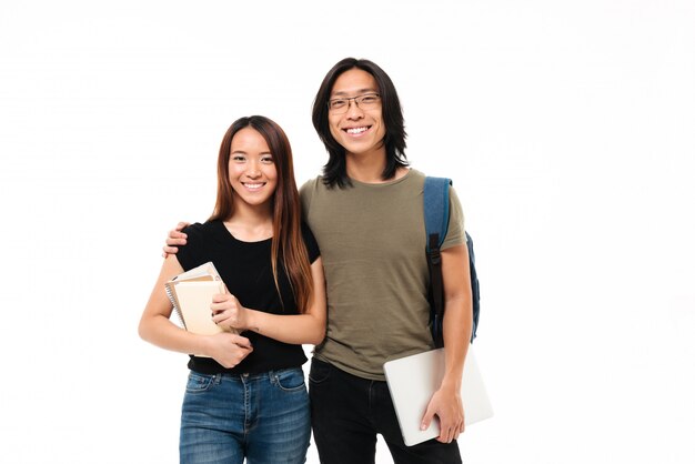 Retrato, jovem, sorrindo, asiático, estudantes, par