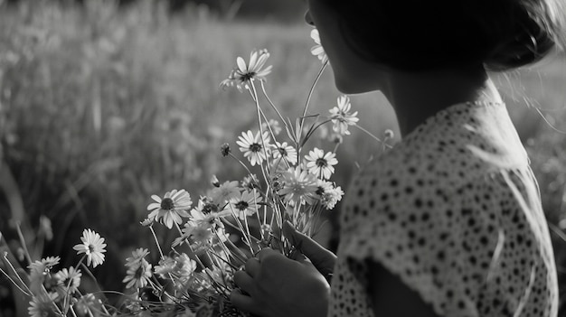 Foto grátis retrato monocromático de mulher com flores