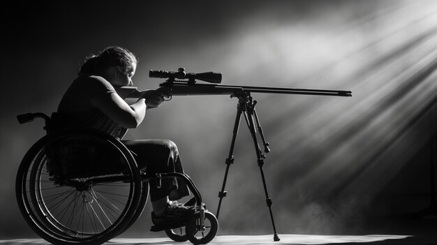 Foto grátis retrato monocromático de um atleta competindo no campeonato dos jogos paralímpicos