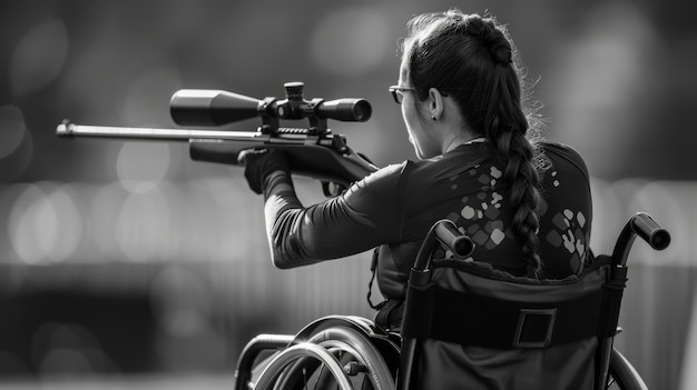 Foto grátis retrato monocromático de um atleta competindo no campeonato dos jogos paralímpicos