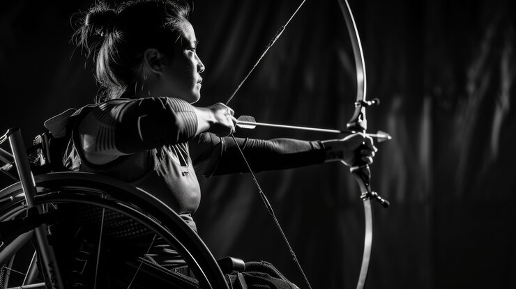 Foto grátis retrato monocromático de um atleta competindo no campeonato dos jogos paralímpicos