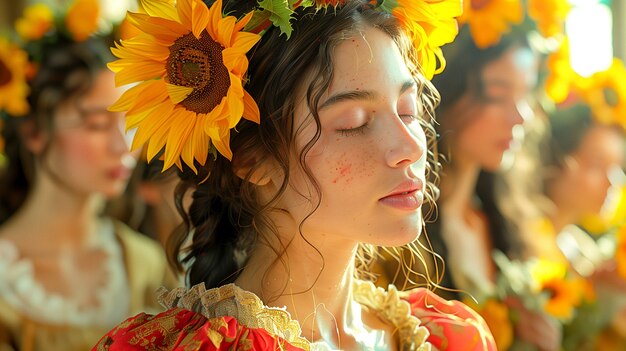 Retrato renascentista de mulher como deusa do sol