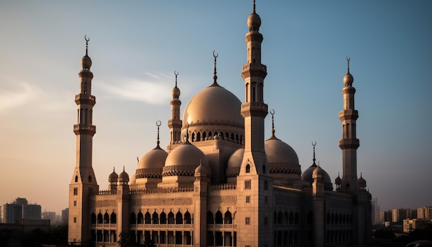 Foto grátis rezando na mesquita azul ao entardecer gerado por ia