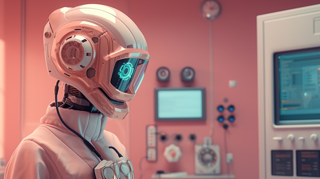 Foto grátis robô antropomórfico executando trabalho humano regular no futuro
