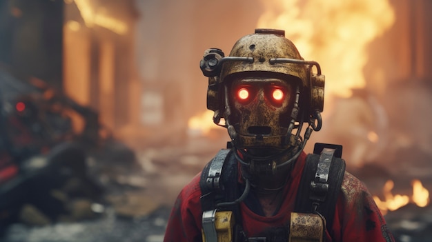 Foto grátis robô realiza trabalho de bombeiro em vez de humanos
