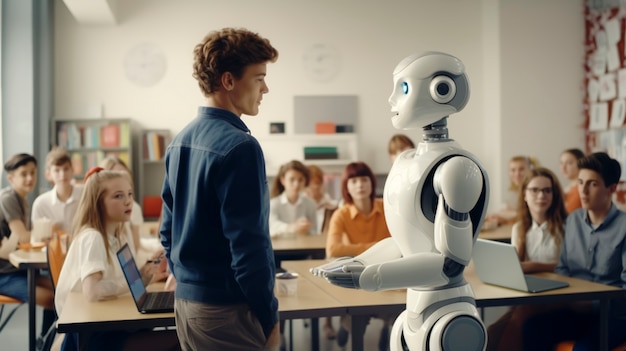 Robô trabalhando como professor em vez de humanos