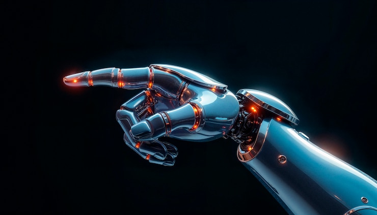 Foto grátis robotic hand pointing: futuristic ai concept