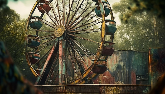 Roda giratória de alegria em um carnaval abandonado gerado por ia