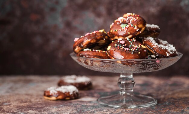 Rosquinhas de close-up com cobertura