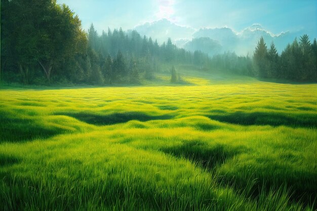 Árvore de campo verde e céu azul ótimo como pano de fundo da web banner generativo ai