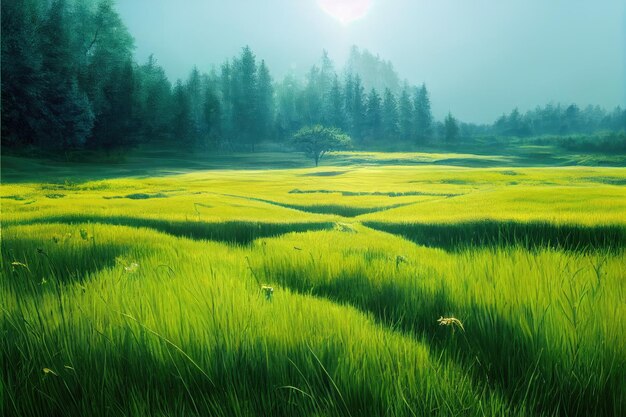 Árvore de campo verde e céu azul ótimo como pano de fundo da web banner generativo ai