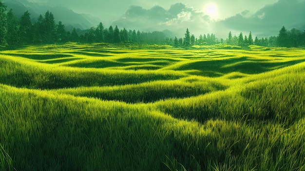 Árvore de campo verde e céu azul ótimo como pano de fundo da web banner generativo ai