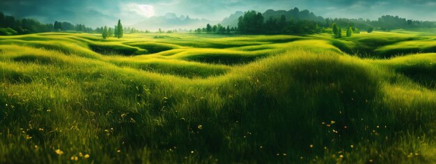 Árvore de campo verde e céu azul ótimos como fundo de banner web generativo ai