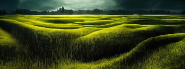 Árvore de campo verde e céu azul ótimos como fundo de banner web generativo ai