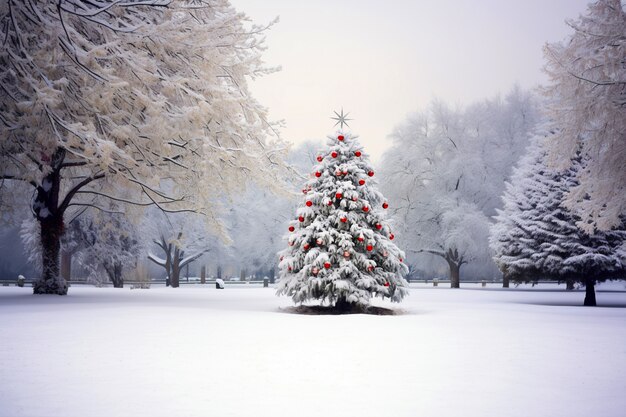 Árvore de Natal no parque nevado